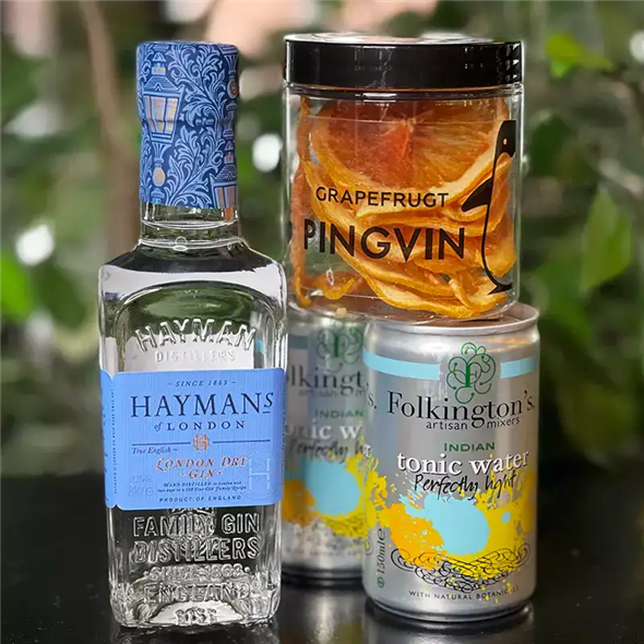 Haymans London Dry gin, Indian tonic og tørret grapefrugt